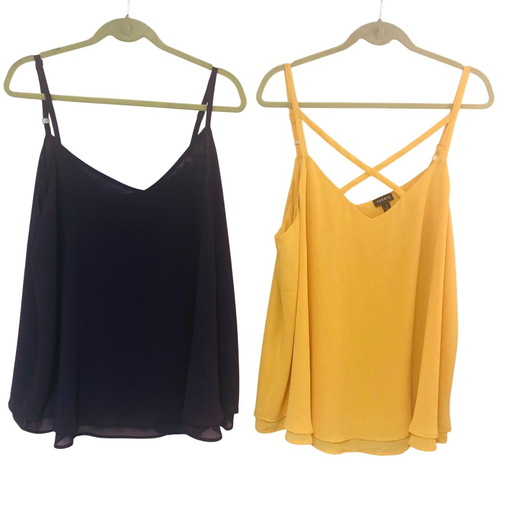 Lot of 2 Torrid Cami Tank Tops Georgette Swing Strappy Yellow Purple Women 1X XL